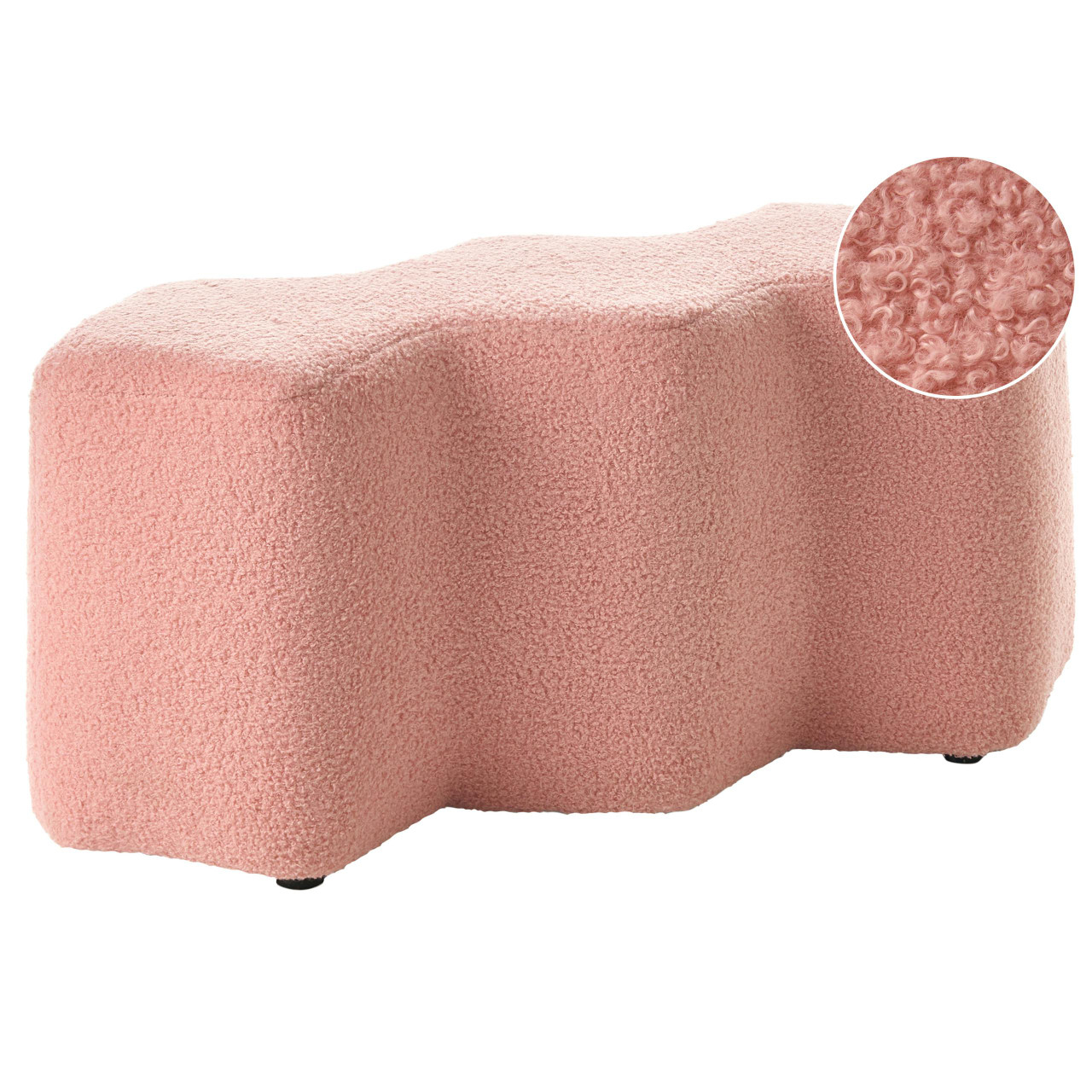 Repousa-pés estofado com formato ondulado BELIANI Littleton de Bouclé Rosa 86x30x38