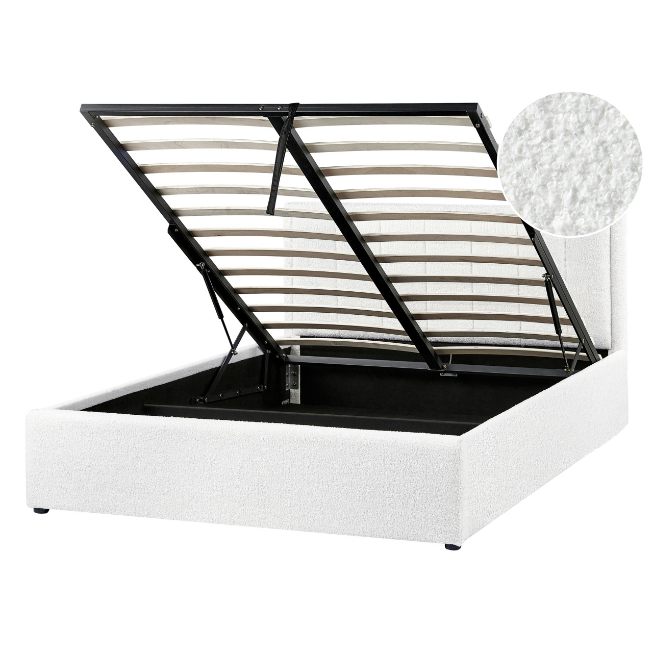 Cama de casal baú Montlaur em bouclé branco