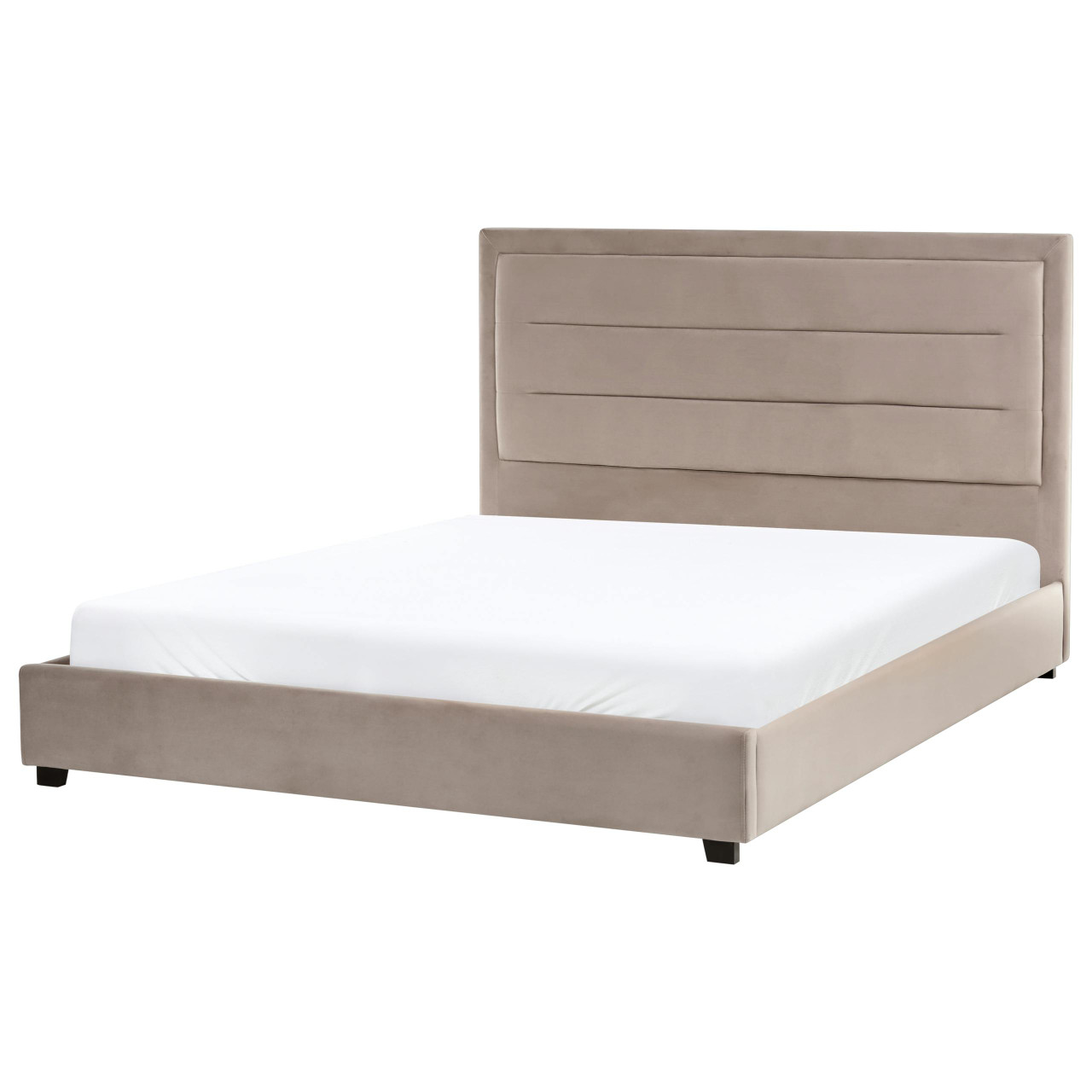 Cama Rouen tapizada en terciopelo beige