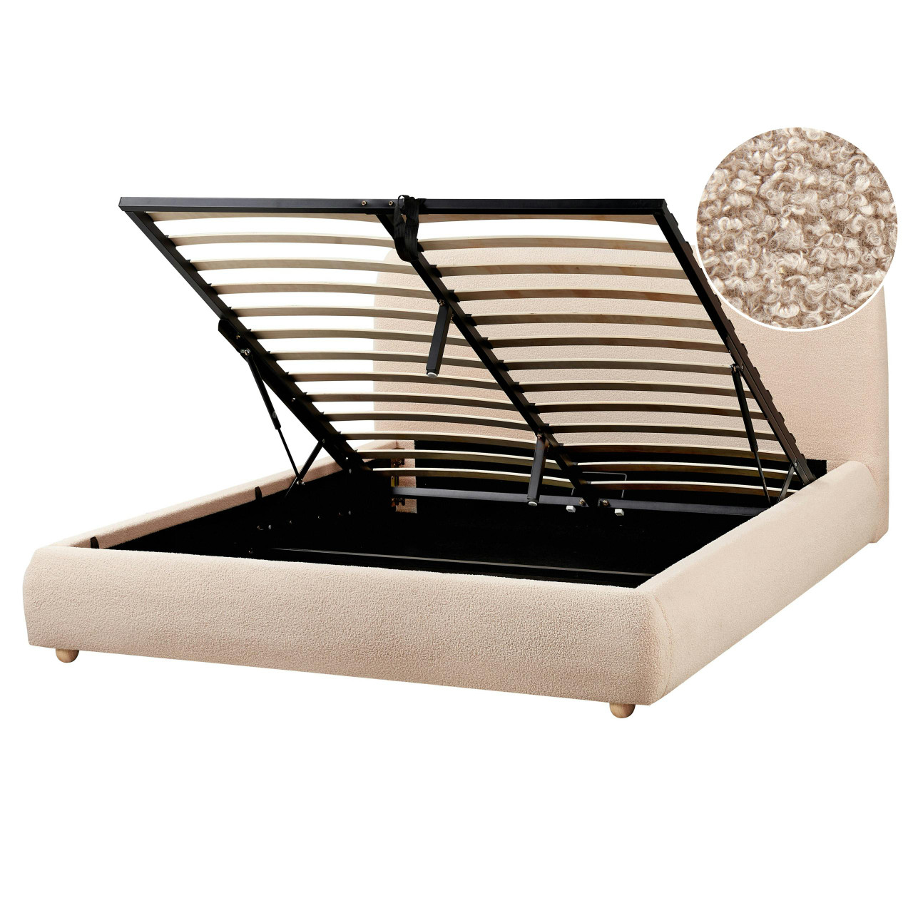 Cama com arrumação Blagnac em bouclé bege
