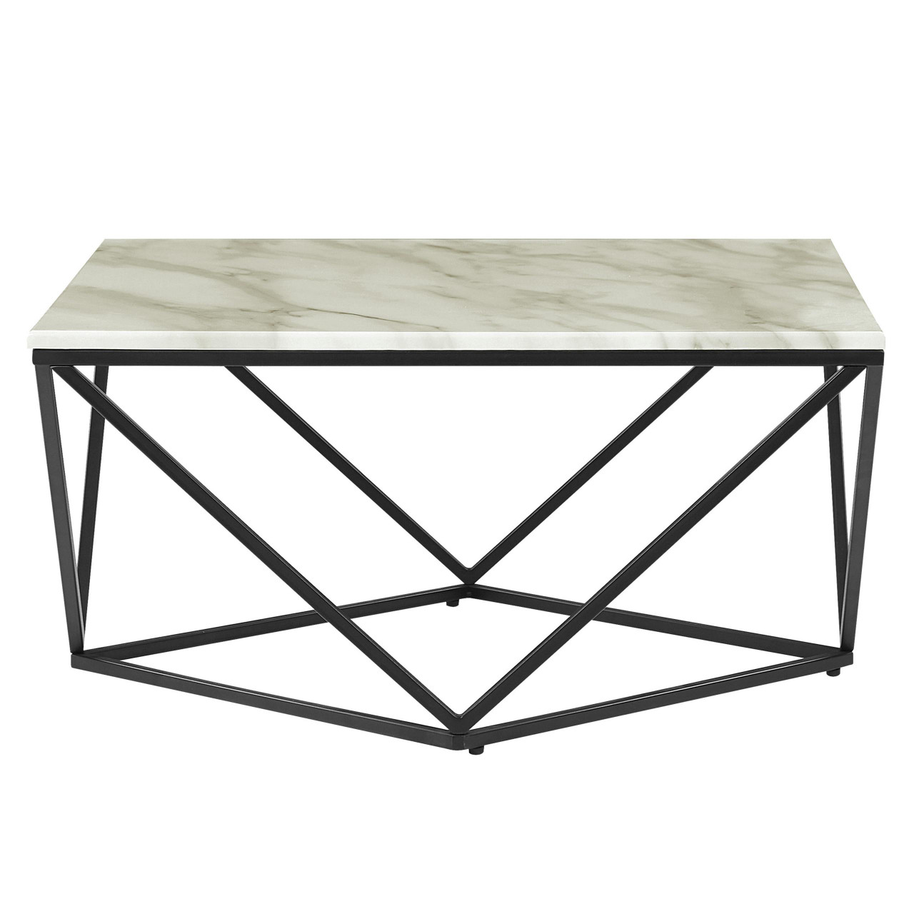 Mesa de centro Malibu MDF creme com base metálica geométrica