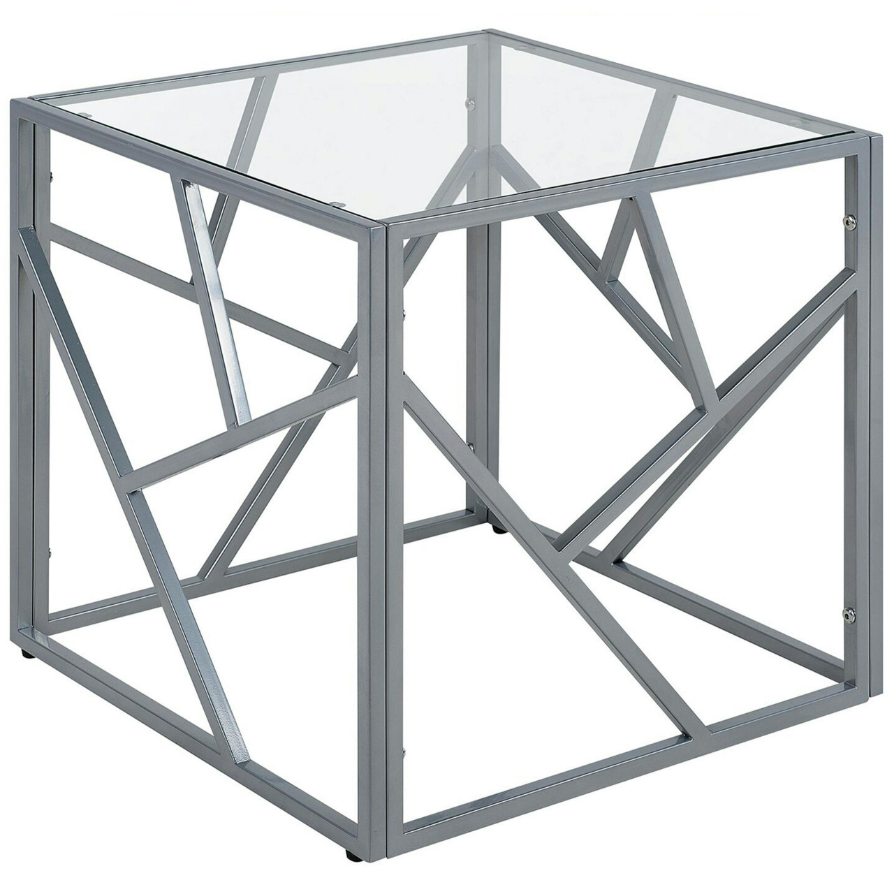 Mesa de apoio Orland vidro temperado e metal prateado