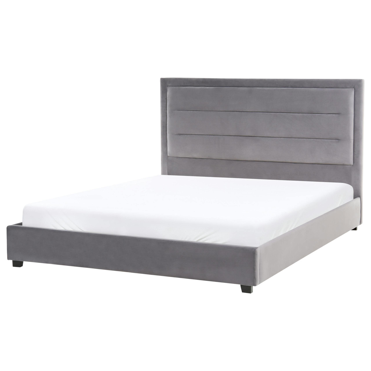 Cama Rouen em Veludo cinzento com Estrutura de Madeira