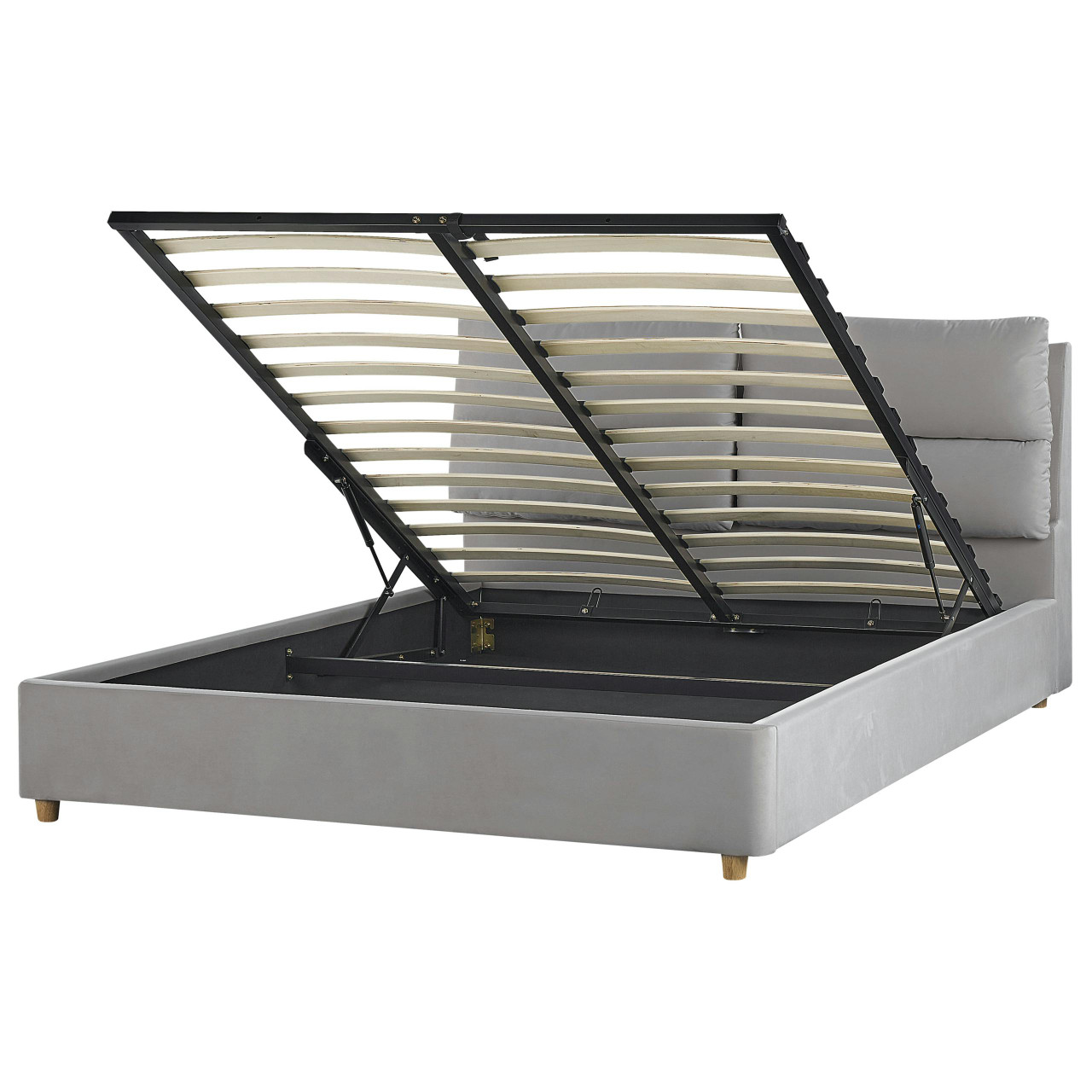 Cama de casal Batilly em veludo cinzento com arrumação elevável - 190561