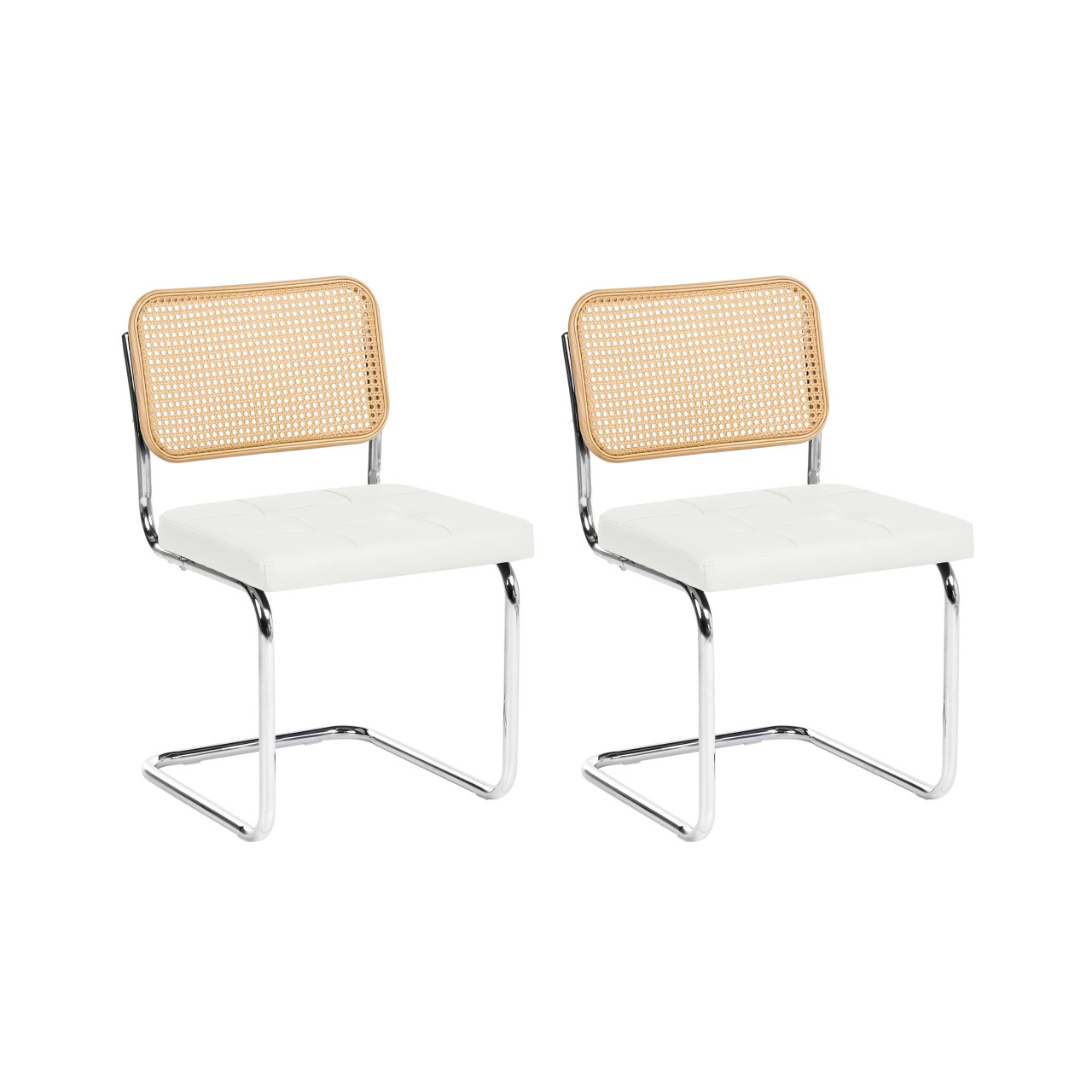 Conjunto de 2 cadeiras cantiléver com trança vienense BELIANI Ethete de Pele sintética Branco 49x54x83
