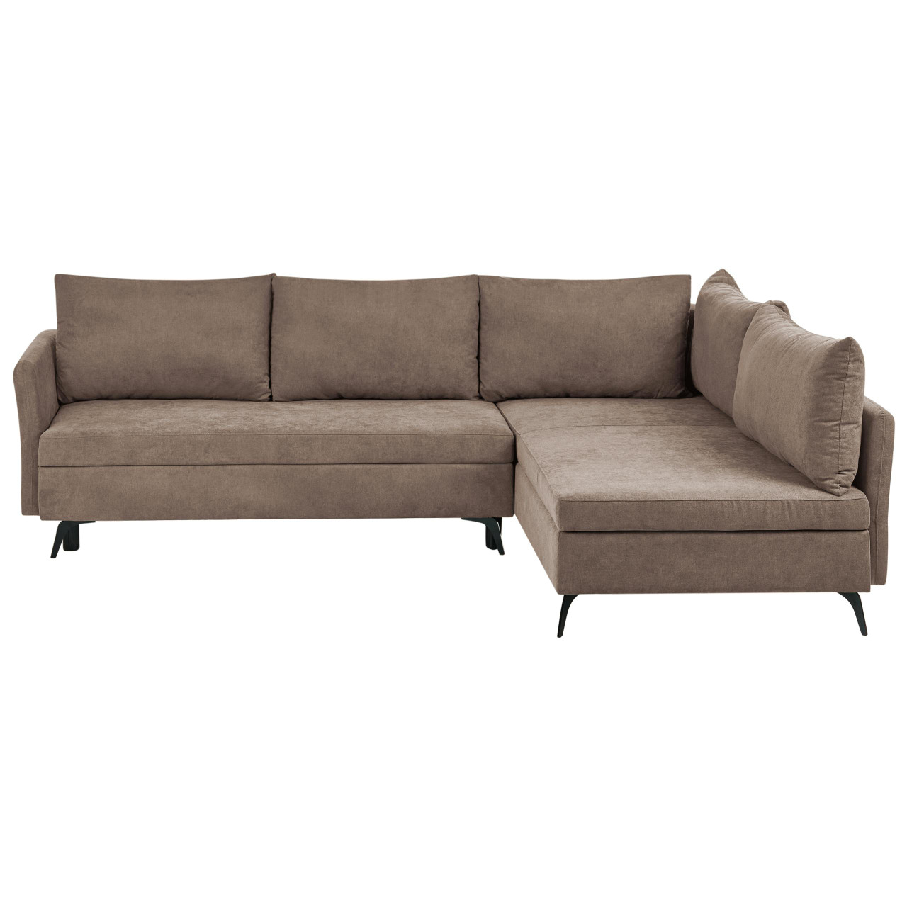 Espaçoso sofá-cama de canto em L com arrumação BELIANI Koge de Tecido Castanho 260x134