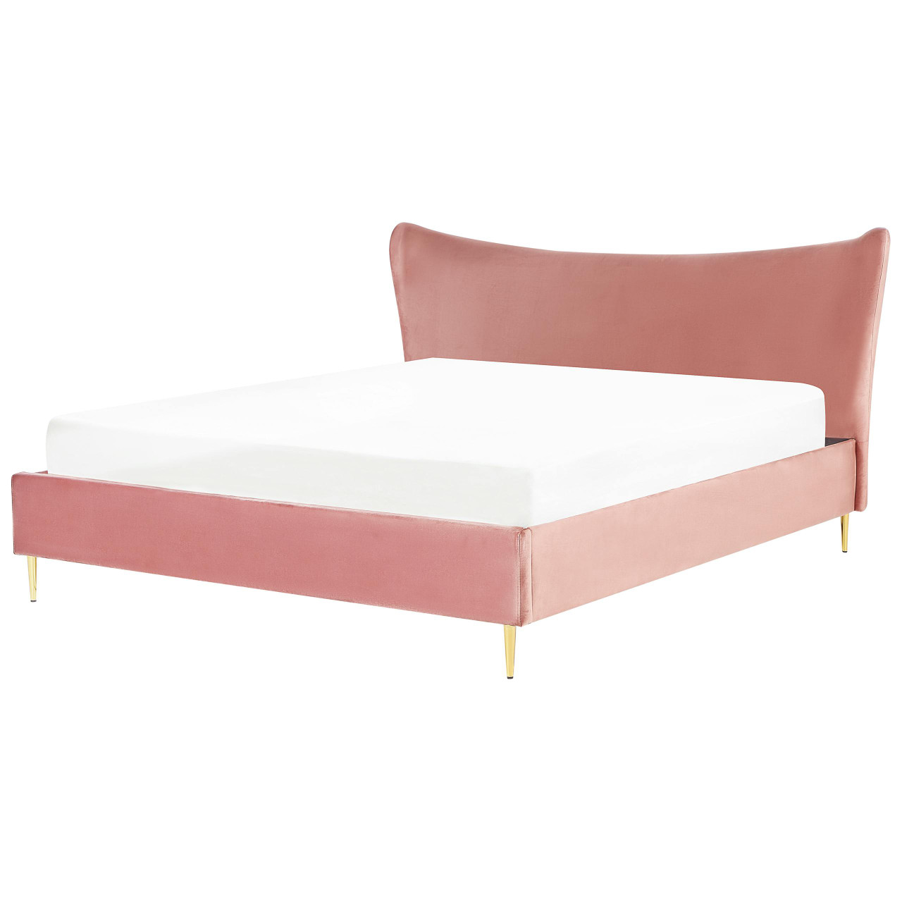 Cama de casal Chaleix veludo rosa com base de ripas