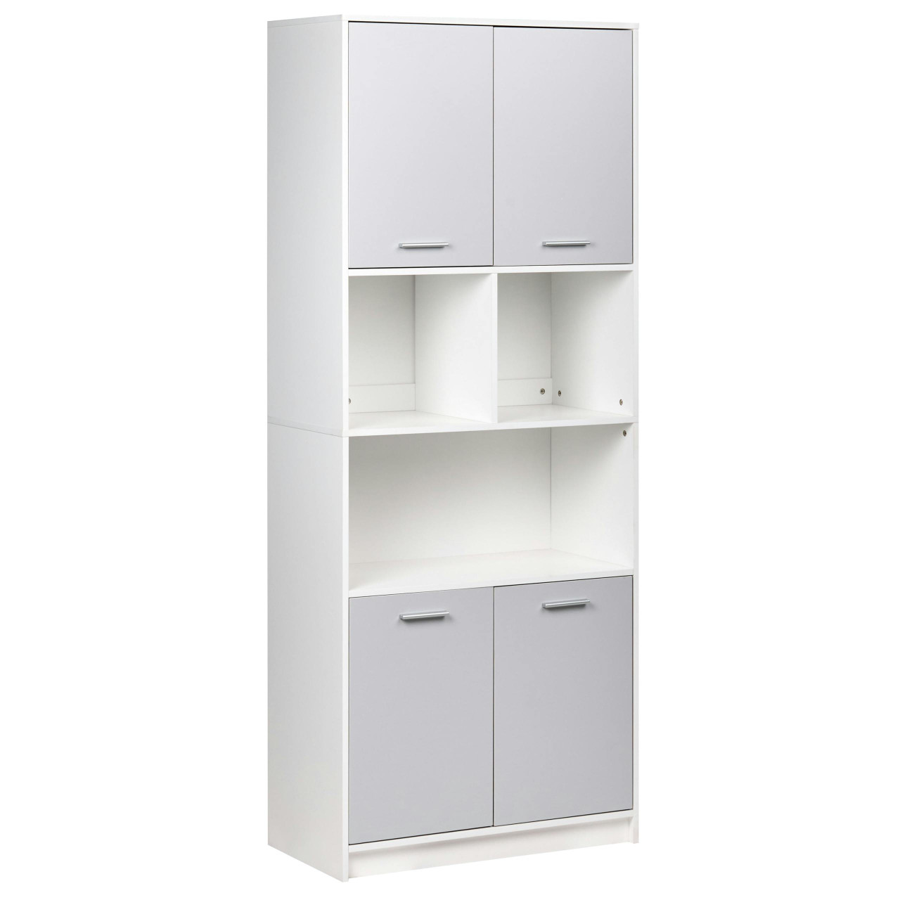 Estante ZEHNA com 4 portas em aglomerado de madeira cinzento e branco