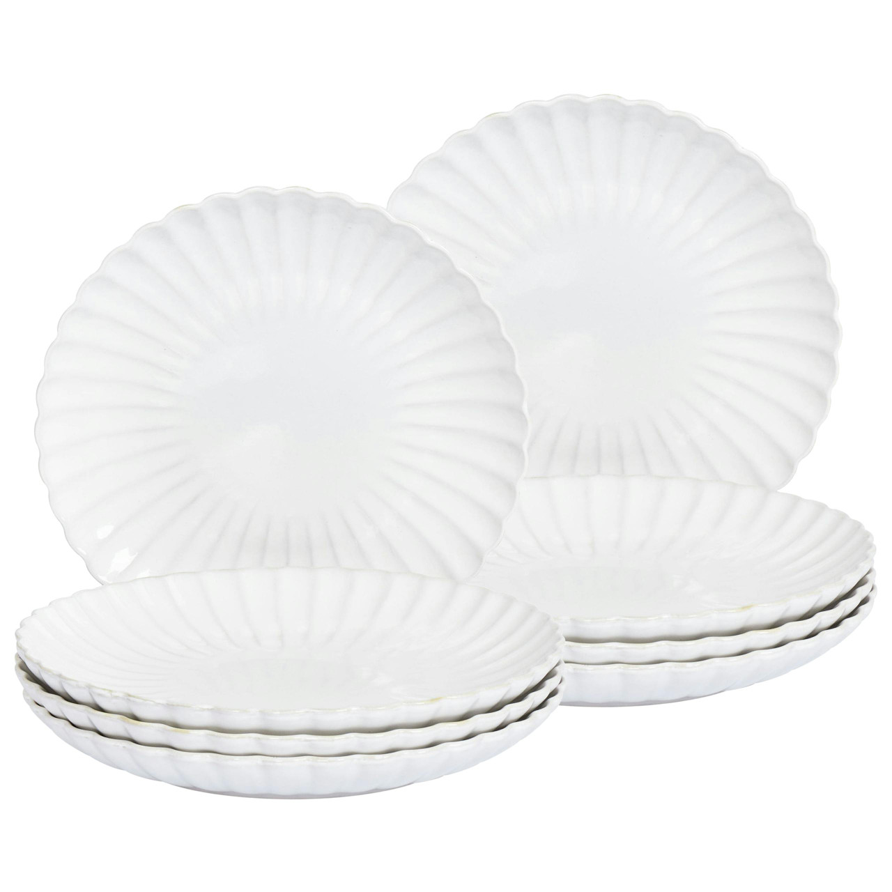 Conjunto 8 pratos rasos Nettle gres branco creme