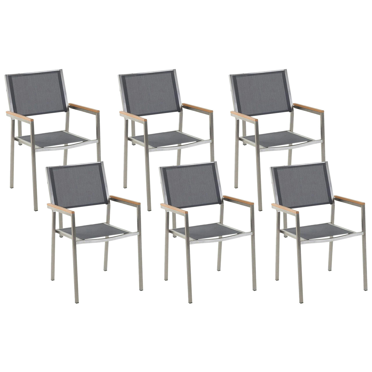 Conjunto De 6 Cadeiras De Jardim Beliani Grosseto De Aço Inoxidável Cinzento 55x58x87