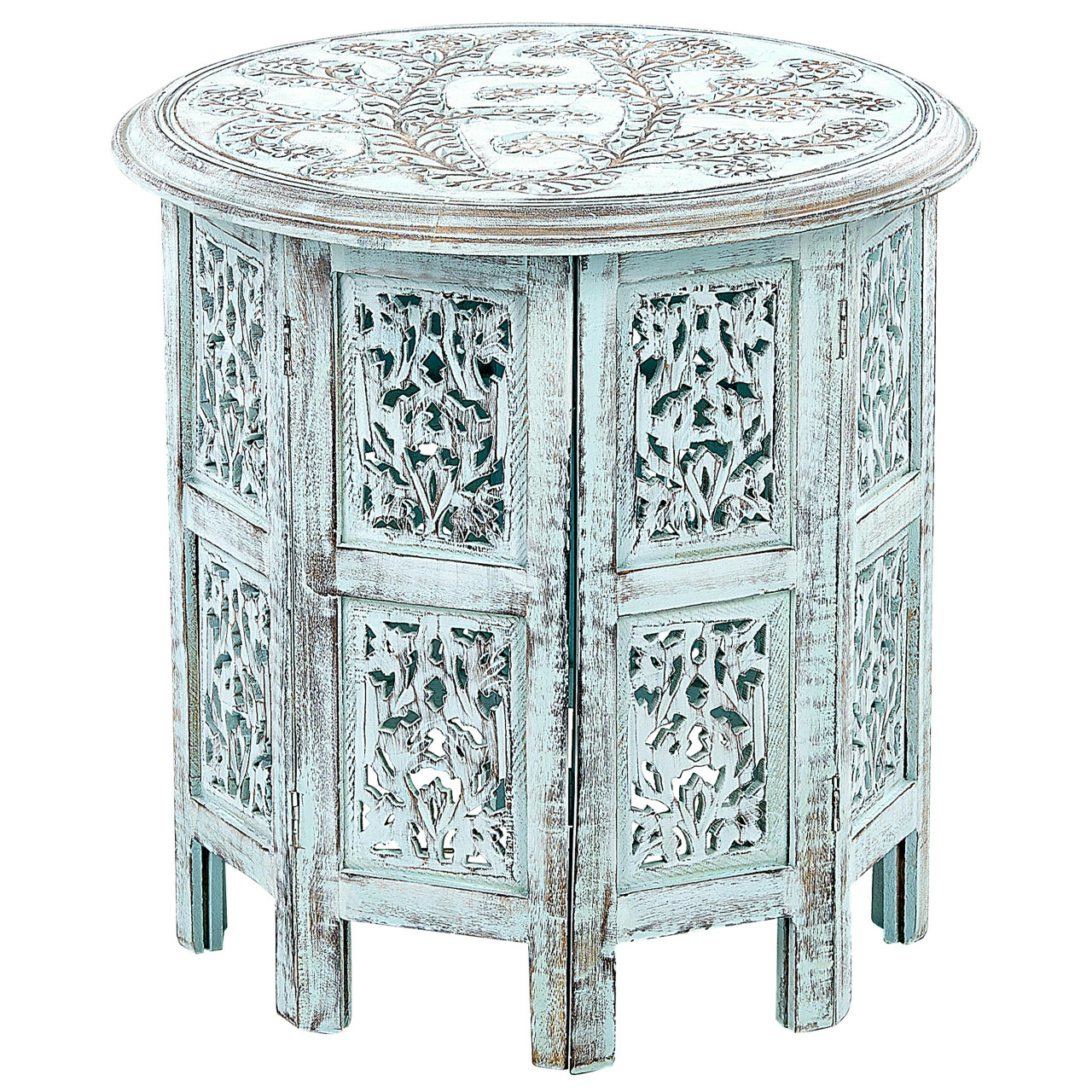Mesa de apoio Borai em madeira de mangueira pintada azul