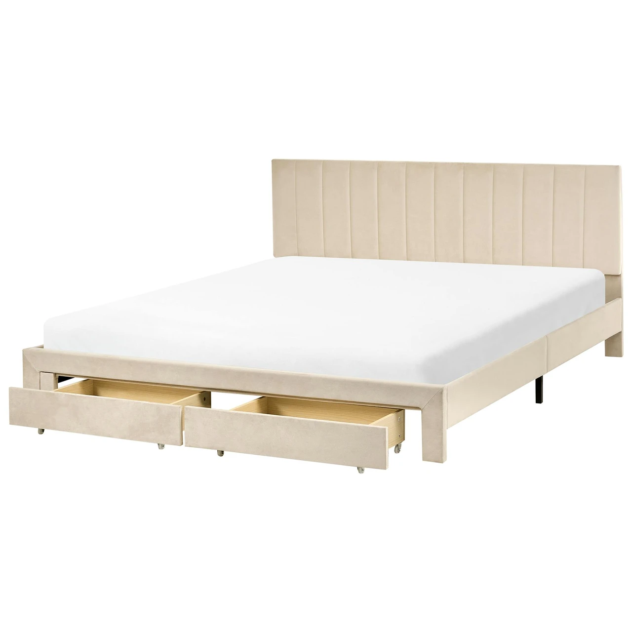 Cama com gavetas de arrumação Veludo LONZAC 180 x 200 cm Creme