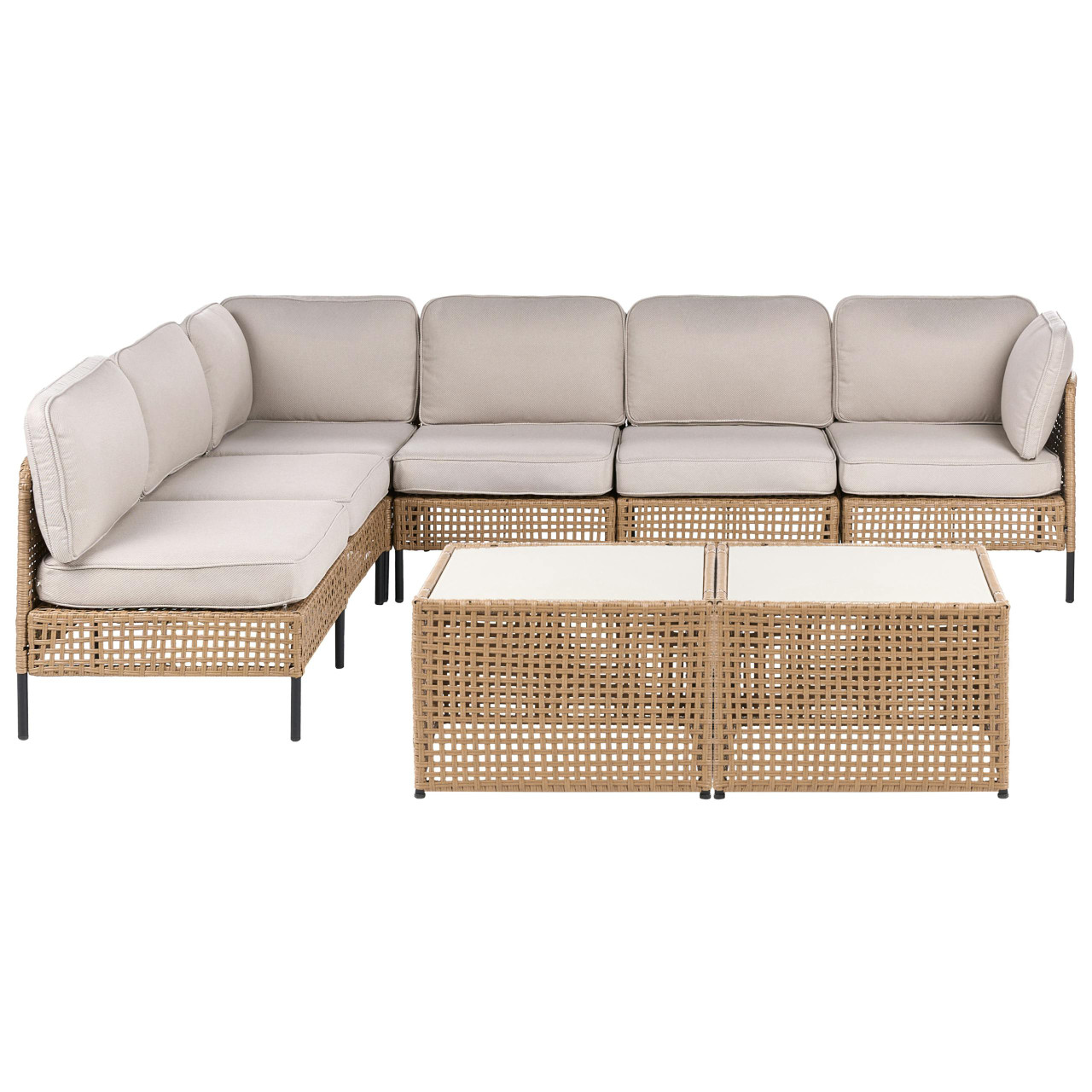 Sofá de jardim de canto com mesa 6 lugares OMEGANA Creme claro