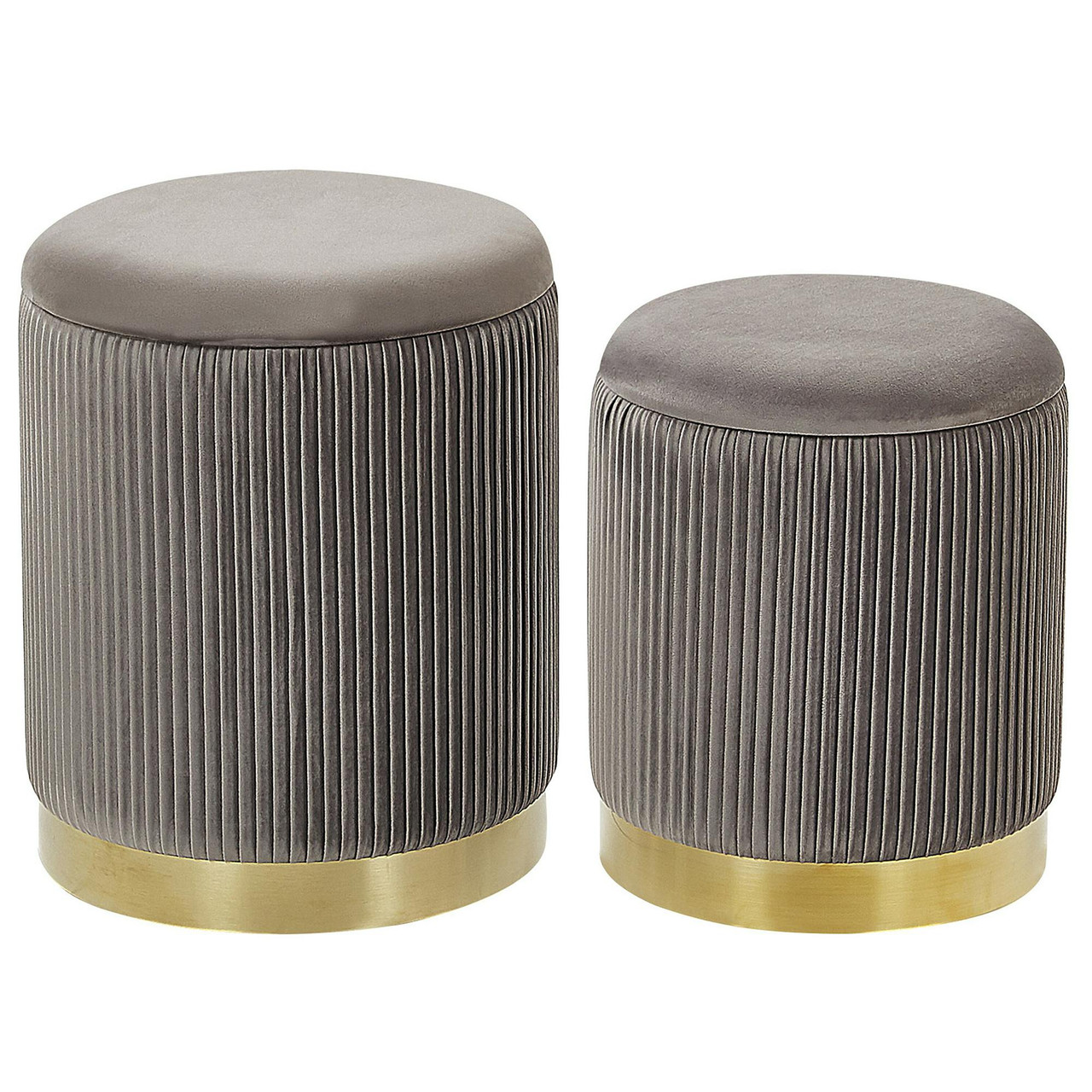 Conjunto 2 tamboretes de veludo com arrumação Miramar cinzento