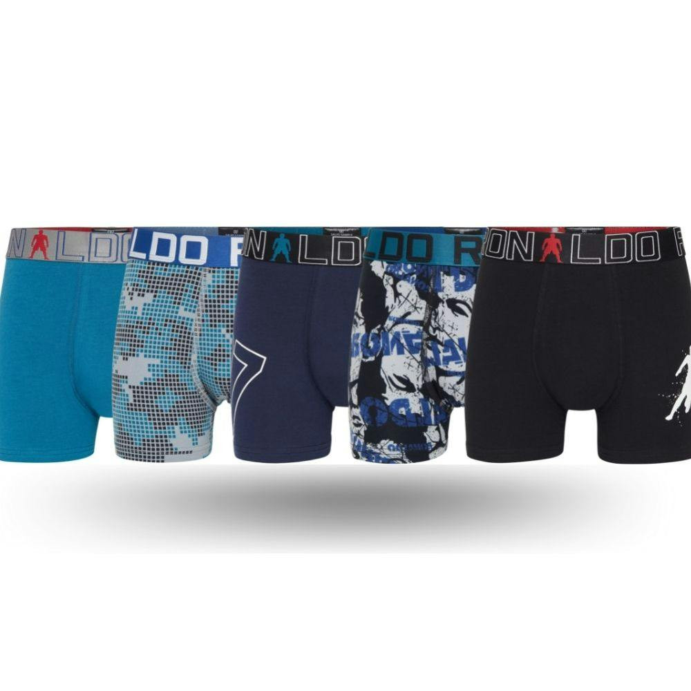 Boxers pack 5 algodão lisos e estampados com cintura elástica Ronaldo