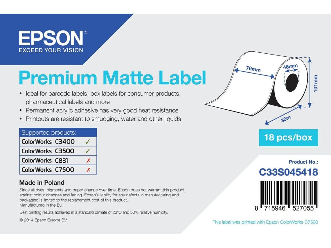 Papel para Plotter EPSON Premium 76Mm X 35M, 163 G/M²