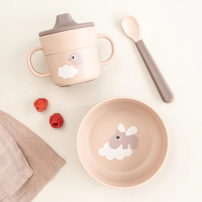 Conjunto de refeição First Meal com ventosa rosa