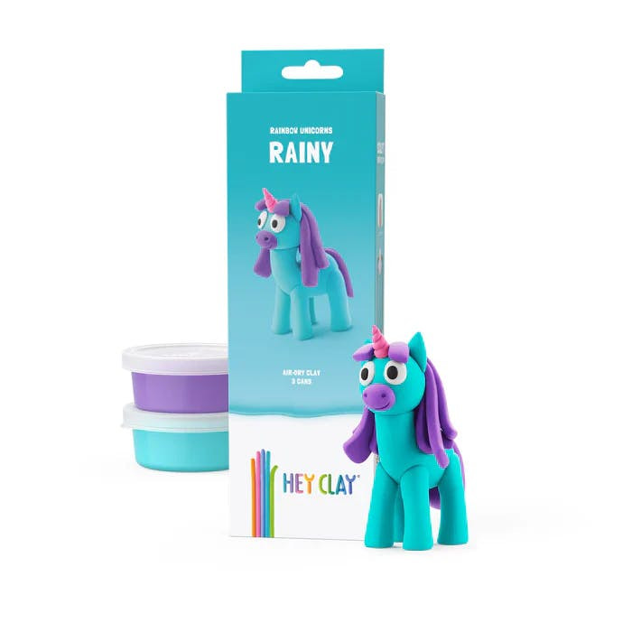 Figura para modelar unicórnio Rainy com 3 frascos de pasta de moldar