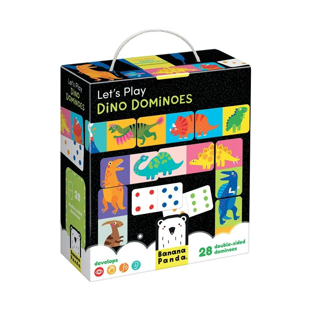 Dominó Dinos educativo para crianças a partir dos 2 anos, 28 peças, caixa com pega