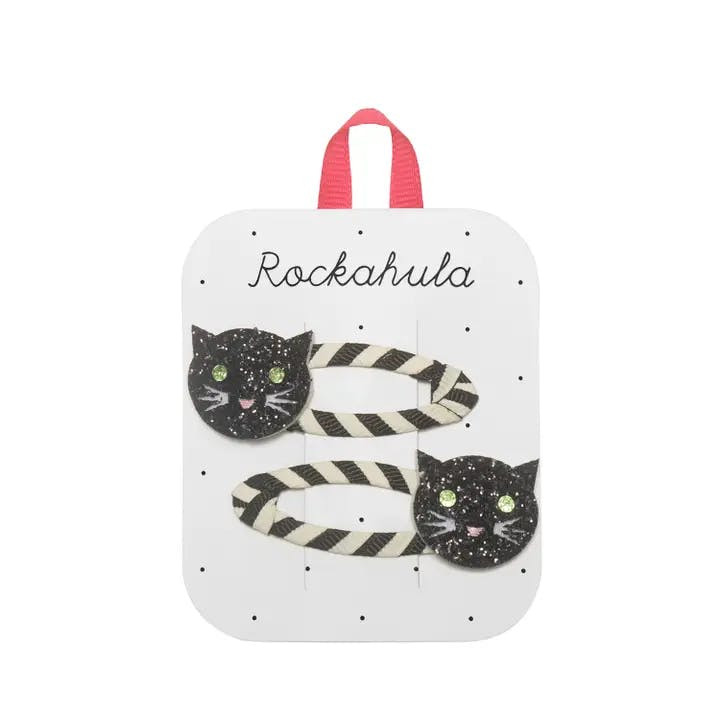 Ganchos de cabelo em forma de gato com glitter e olhos verdes
