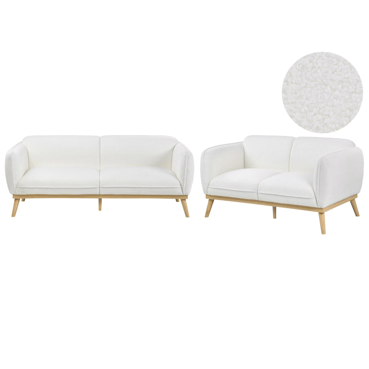 Conjunto de sofás de 3 e 2 lugares em estilo escandinavo BELIANI Ljung de Bouclé Branco 210x82x82