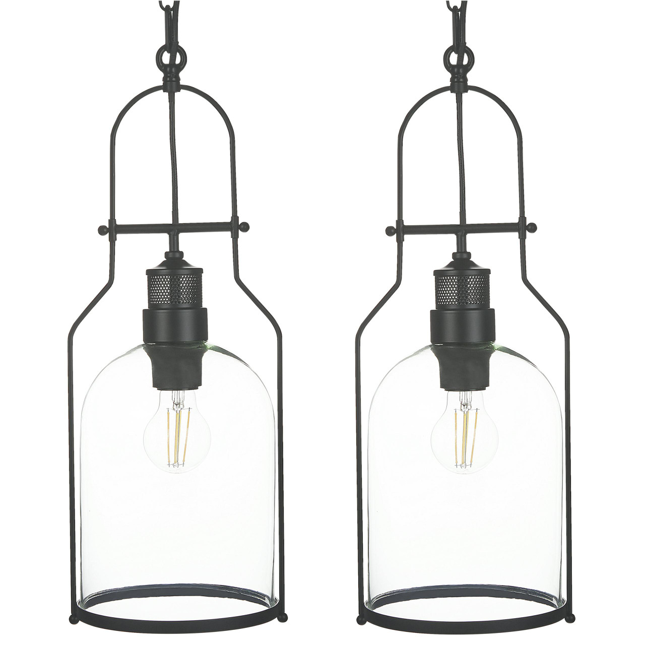 Candeeiro suspenso Bashilo em ferro com tulipa de vidro transparente conjunto 2
