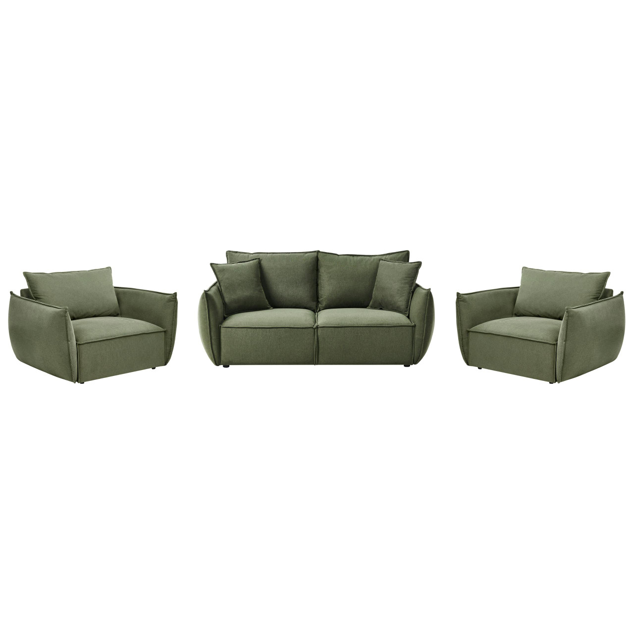 Conjunto de sofás 3 lugares com 2 poltronas em tecido verde