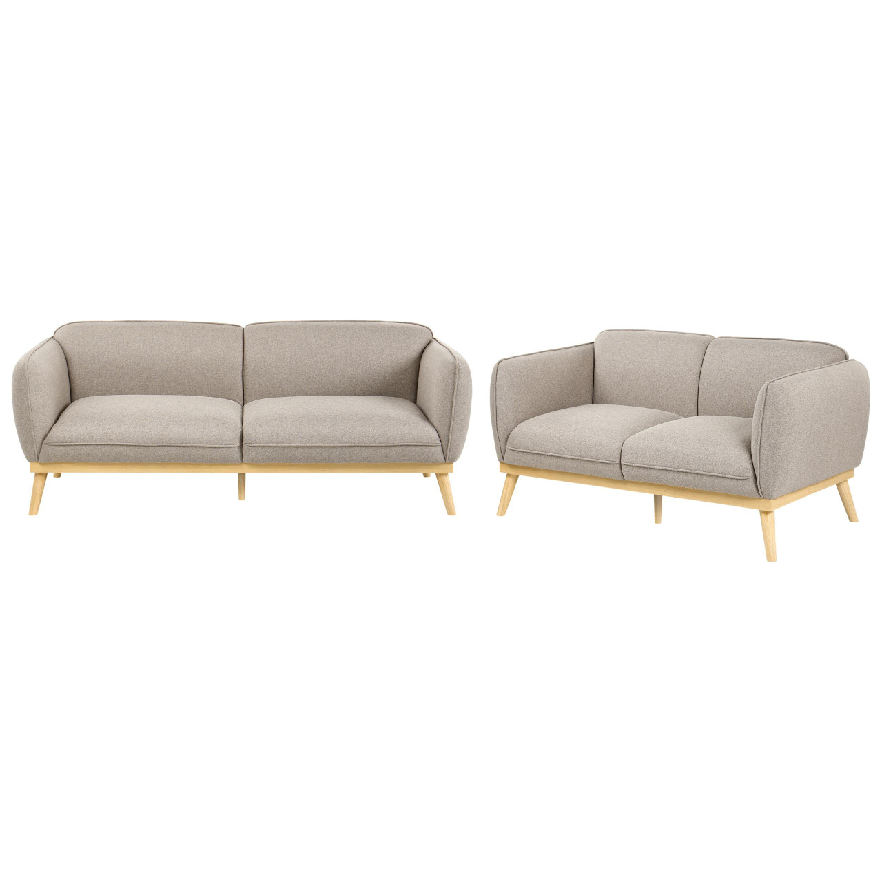 Conjunto de sofás de 3 e 2 lugares em estilo escandinavo BELIANI Ljung de Tecido Castanho 210x82x82