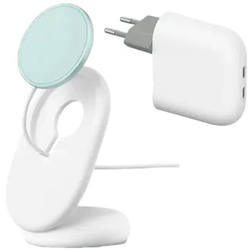 Google Flex 67W Dual USB-C Carregador Rápido Branco & Google Pixelsnap Carregador Rápido Sem Fios com Suporte Branco