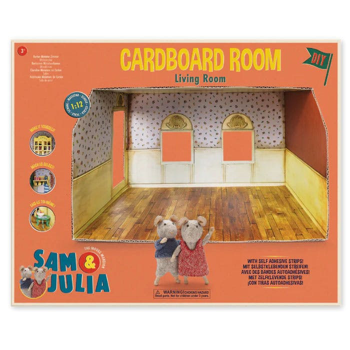 Sala de Estar em Cartão 1:12, montagem fácil, com fita adesiva dupla face