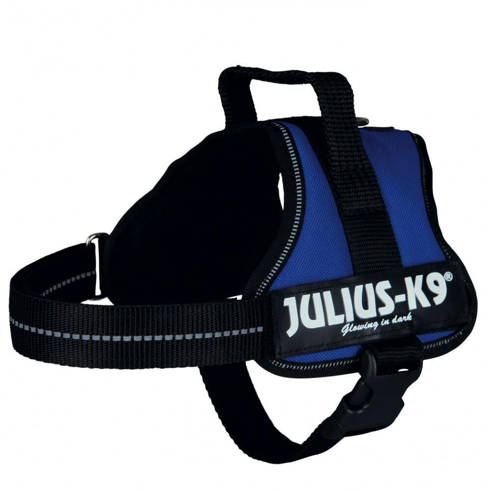 Peitoral ergonomico Julius K9 para cães com pega e tiras refletoras (Azul)