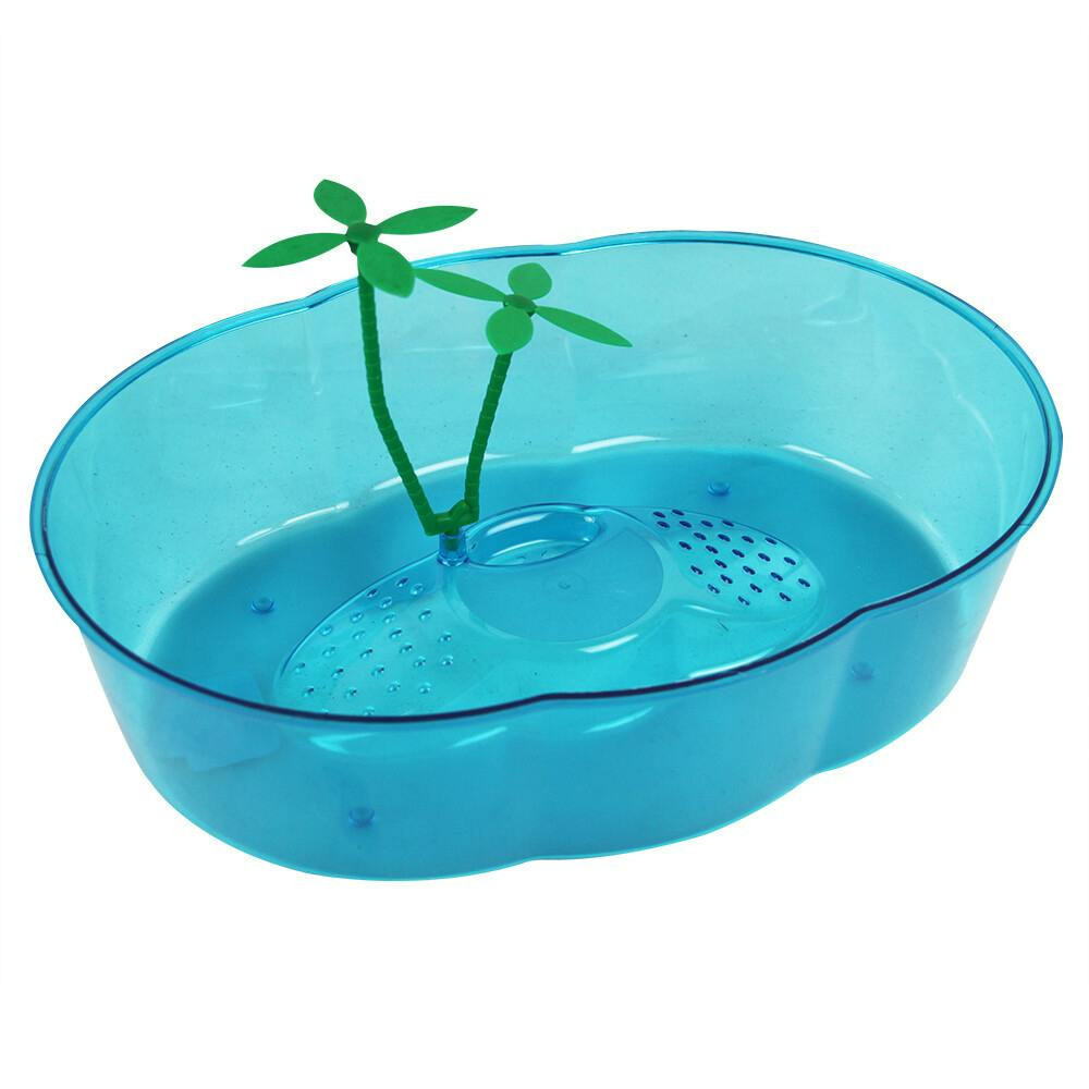Ilha para tartarugas com rampa e decoração