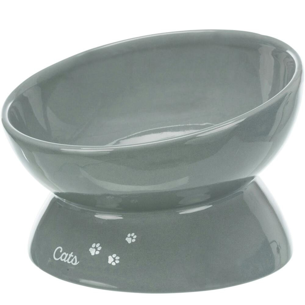 Gamela Elevada Ceramica “Xxl” P/ Gatos 0,35Lt/Ø17Cm (Cinza) - TX24805