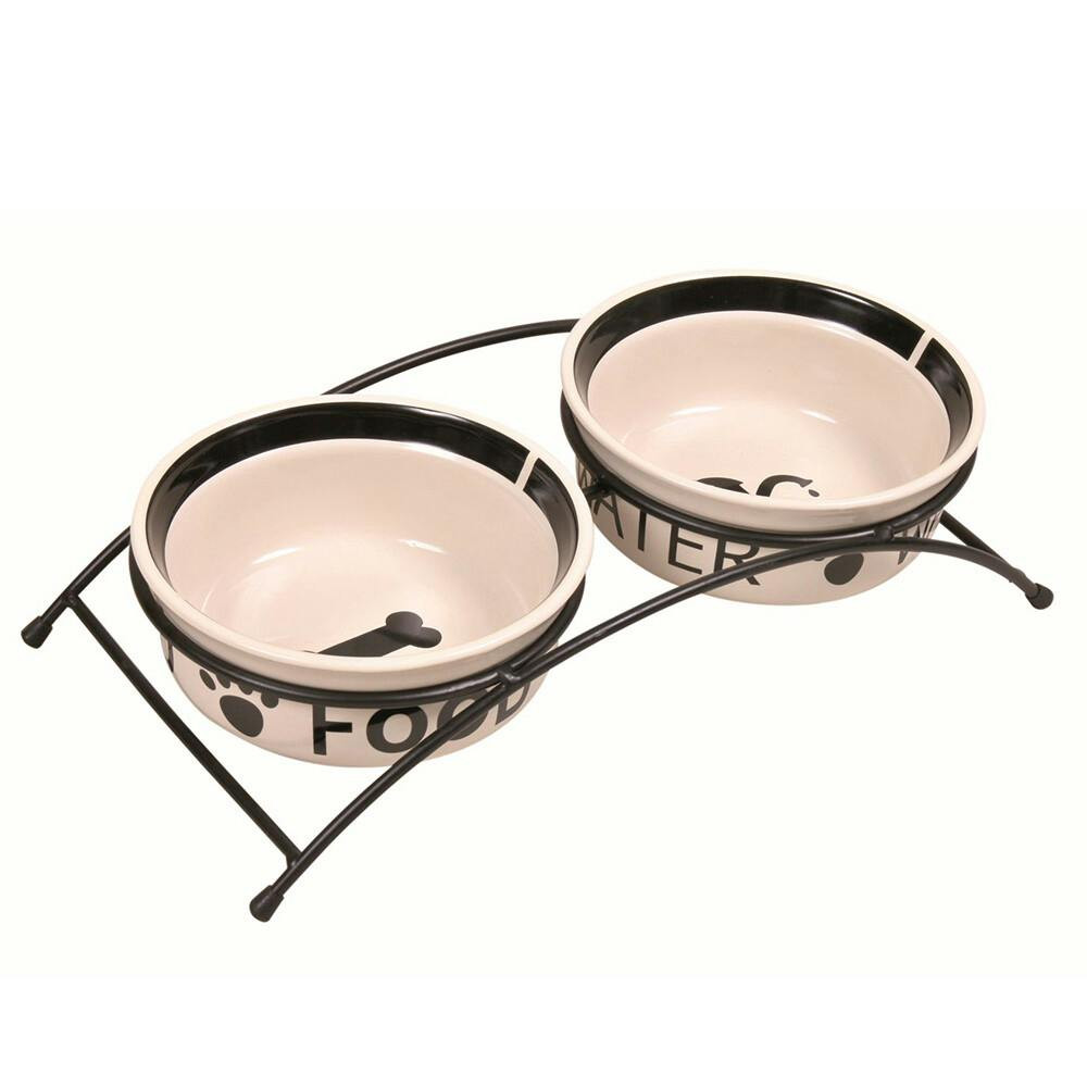 Suporte Em Metal C/ 2 Gamelas Em Ceramica 0,6 Lt - TX24641