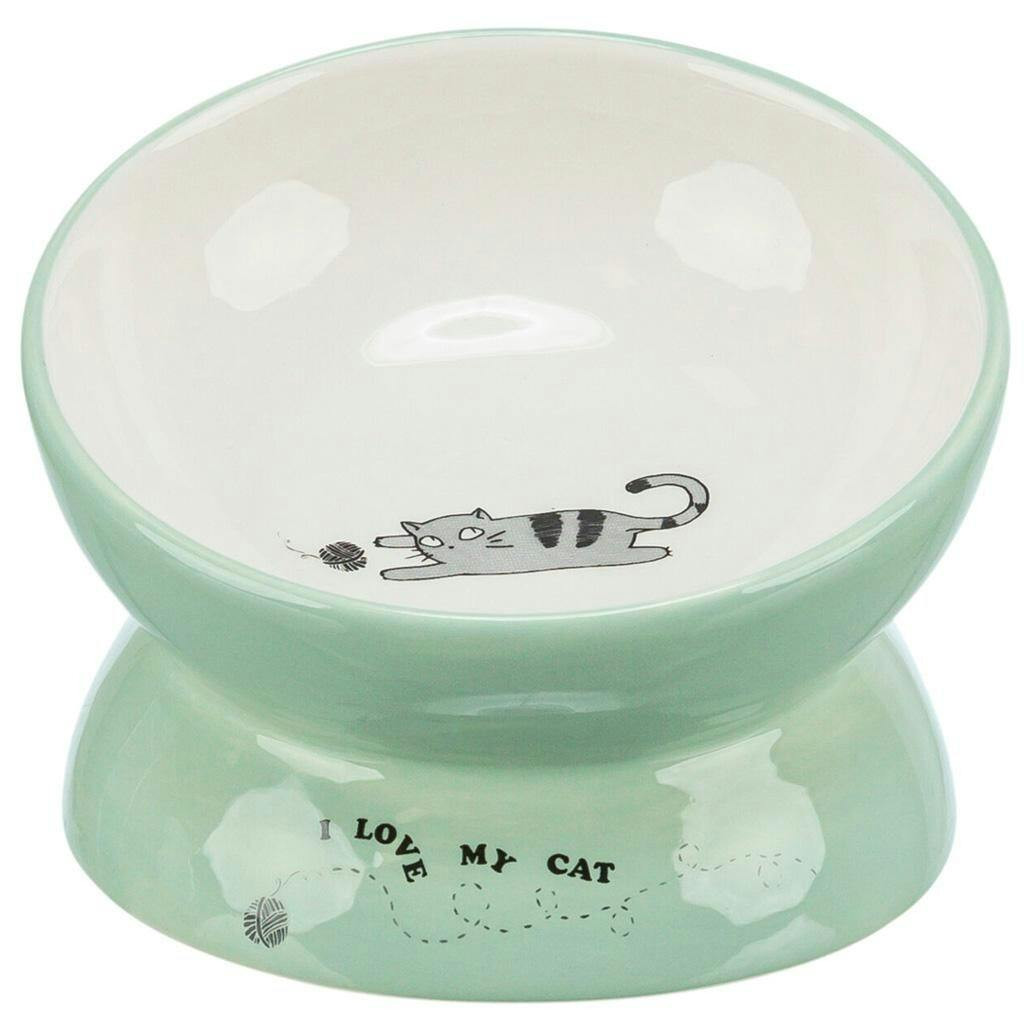 Gamela Elevada Em Ceramica P/Gatos 0,15Lt/Ø 13 Cm (Salvia) - TX24470A