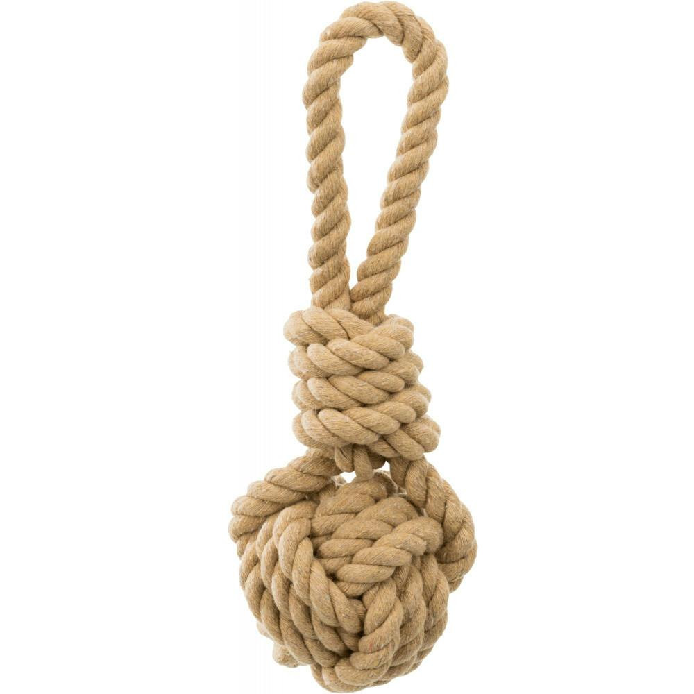 Corda entrelaçada com bola e pega para cão