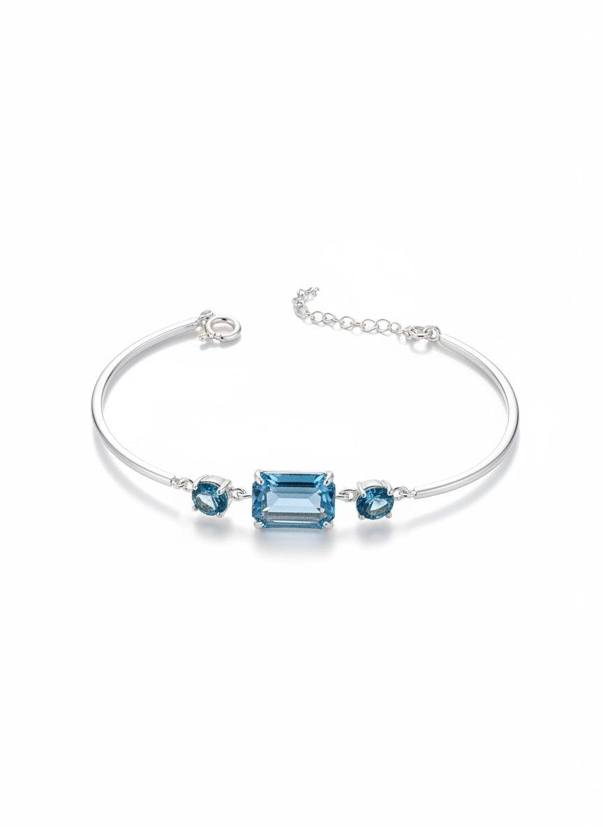 Anne IV Bracelete Prateada com Pedra Azul