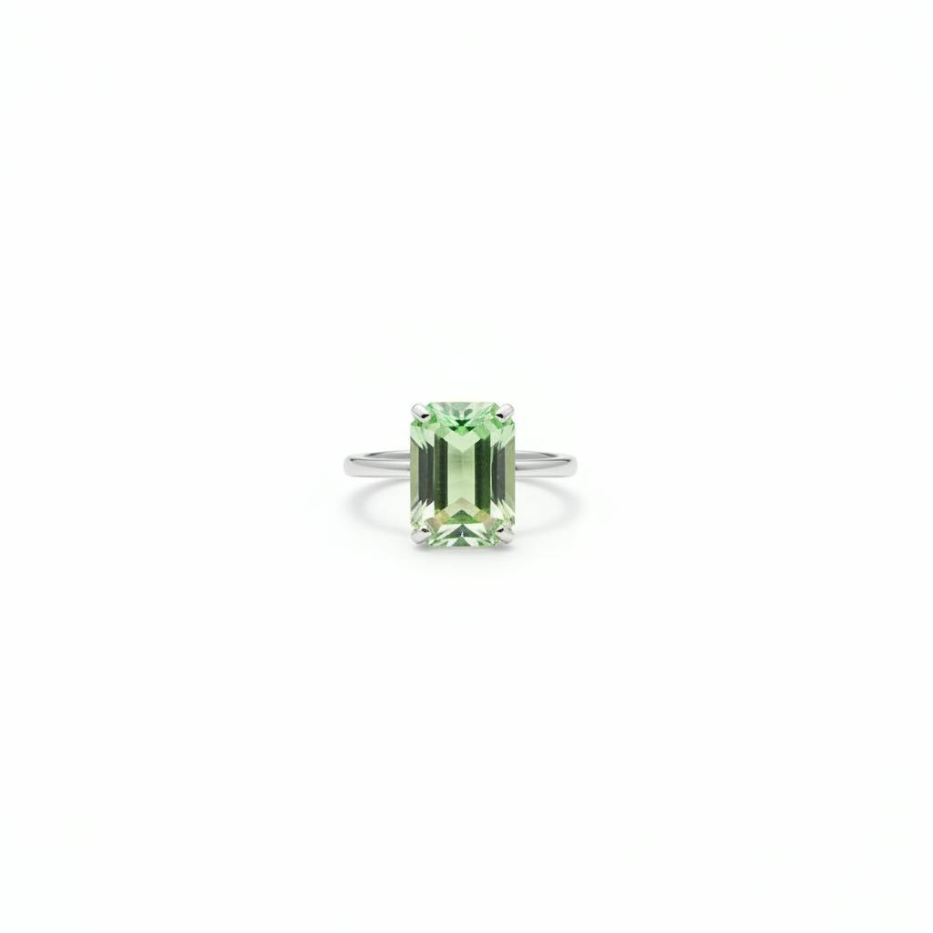 Anne III Anel Prateado com Pedra Verde