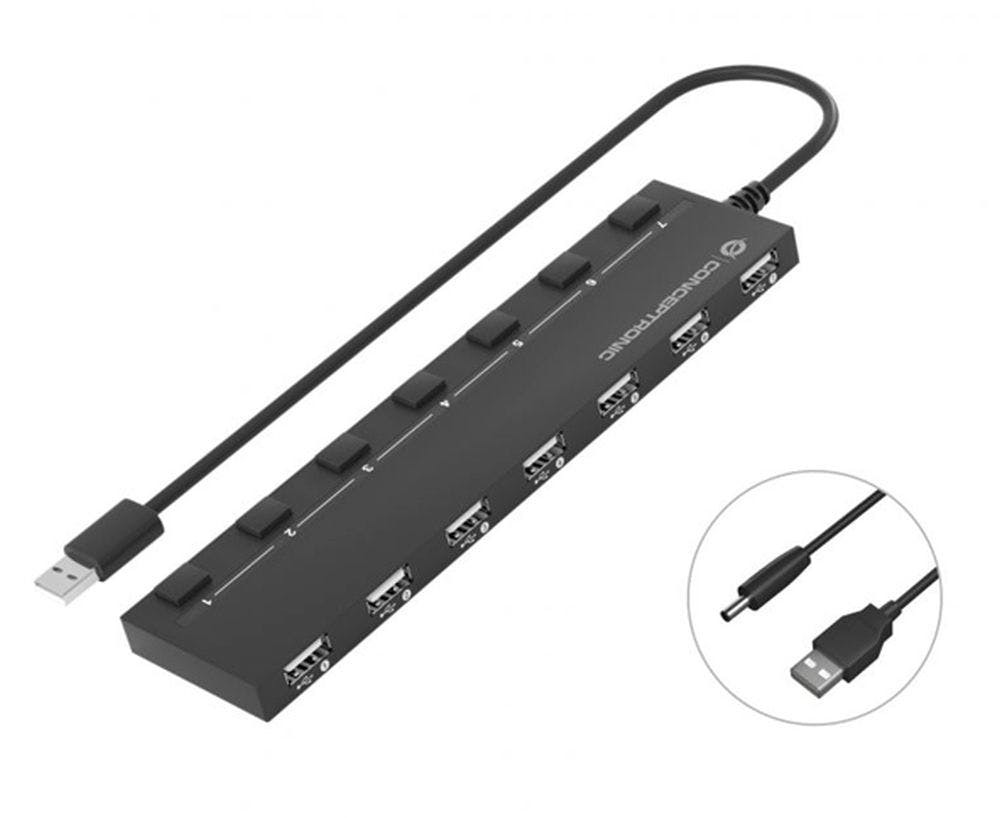 Conceptronic Hubbies08B Hub de Interface Usb 2.0 480 Mbit/S Preto