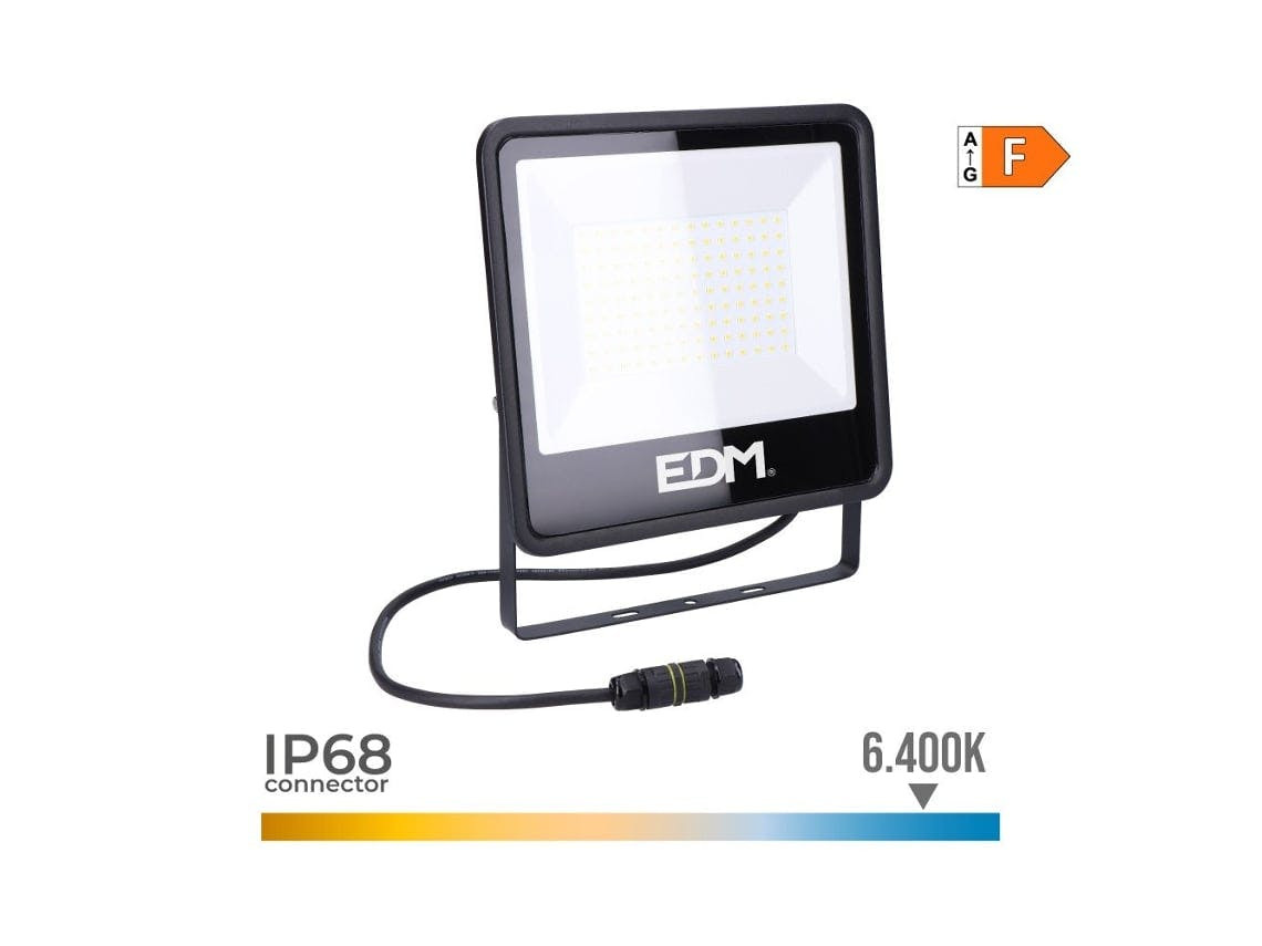 Projetor Led 100W 8200Lm 6400K Luz Fria Preta Série 24 6X22 8X2 9Cm Edm CONFORHOME