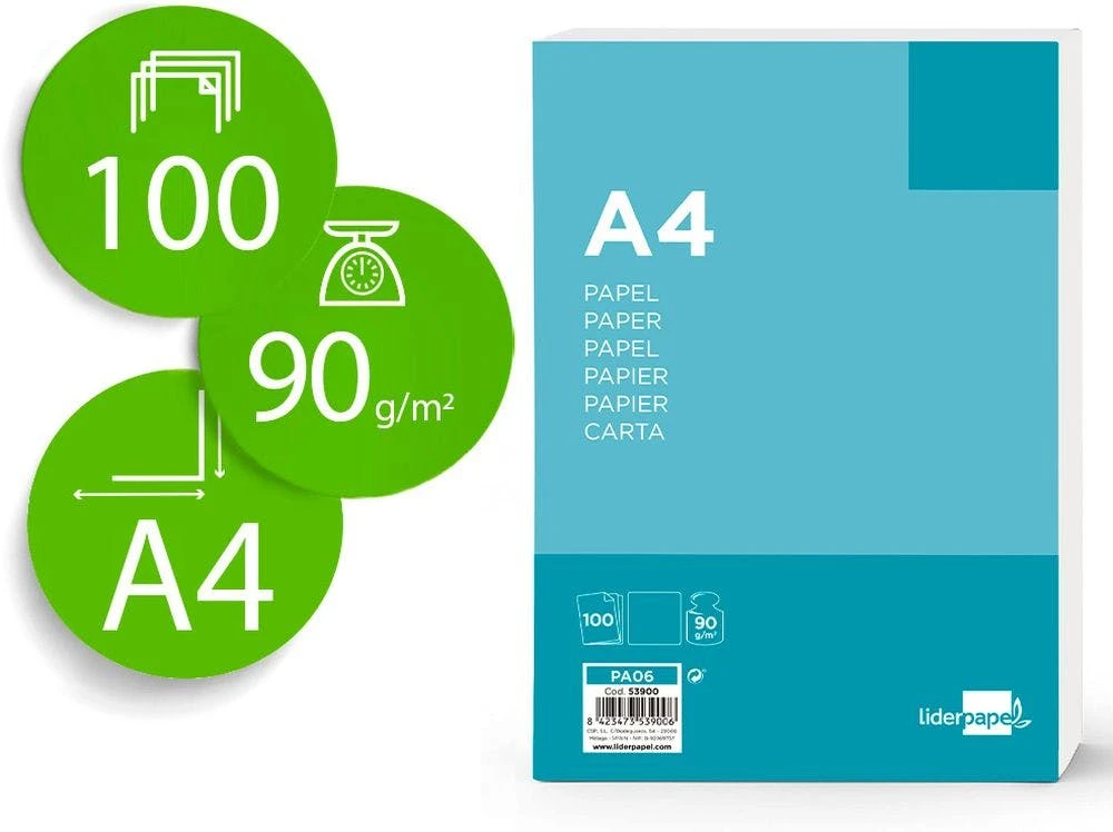 Folhas Lisas Fotocopiadora e Escrita LIDERPAPEL A4 90 G/M² (Branco)
