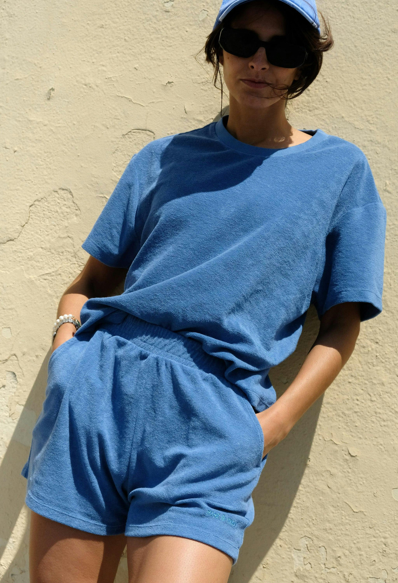 Conjunto t-shirt e calções em algodão French terry azul