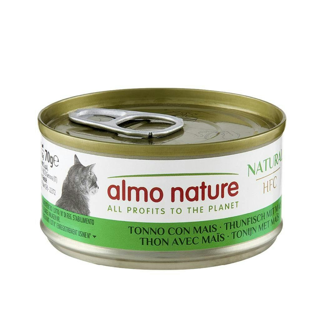 Alimento húmido para gatos Atum e Milho Doce lata 70 g pack 6
