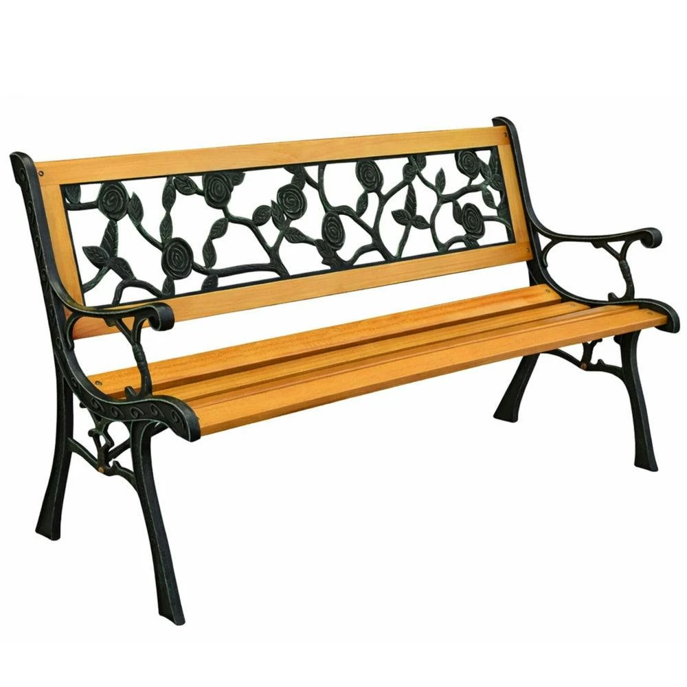 Banco de Jardim Madeira e Metal Arabesco Floral com Encosto