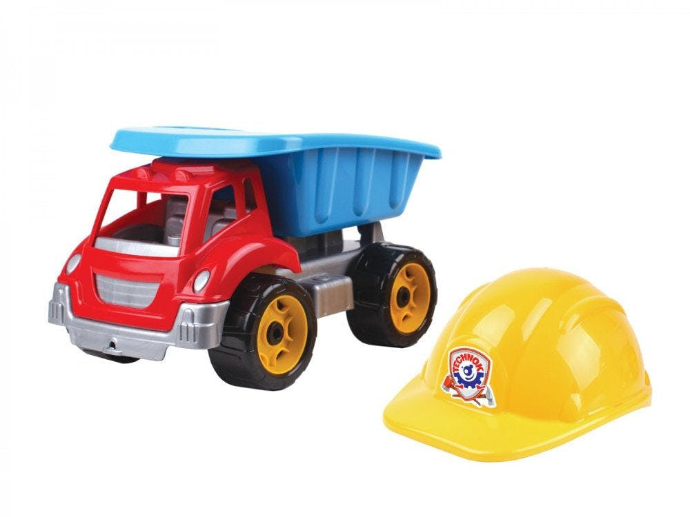 Camião basculante e capacete com viseira construtor