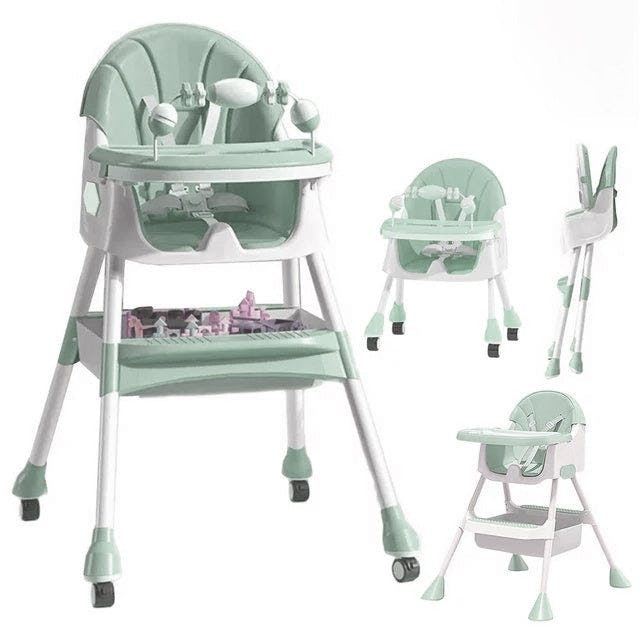 Cadeira evolutiva infantil dobrável com conjunto brincar verde