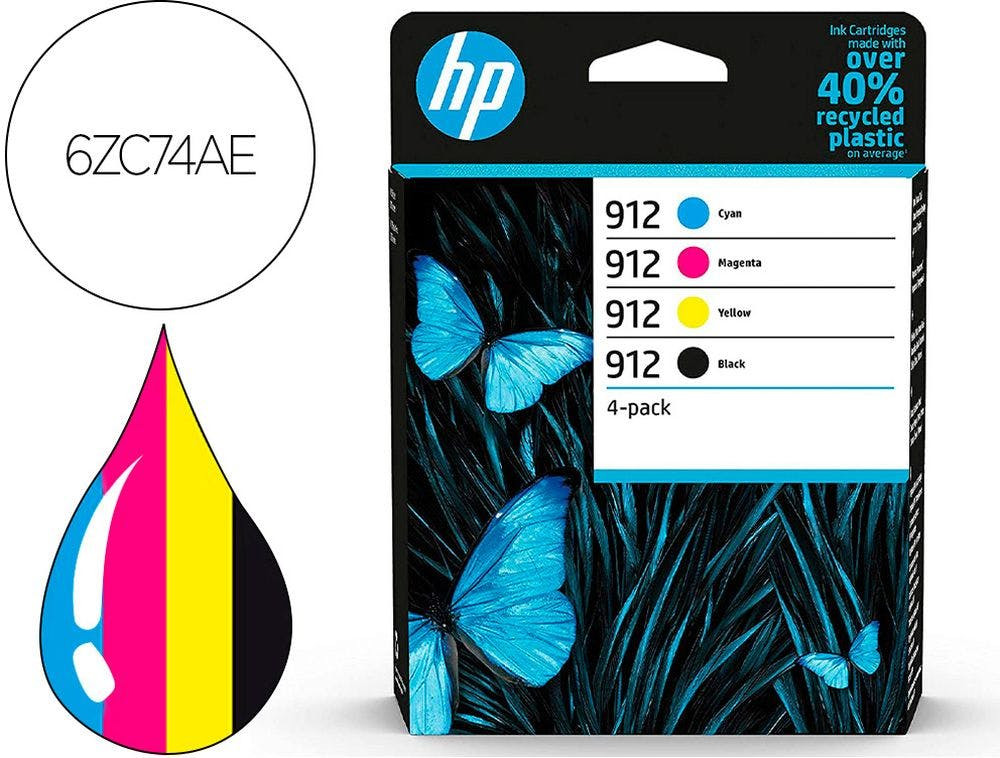 Pack 4 tinteiros HP 912 preto e cores