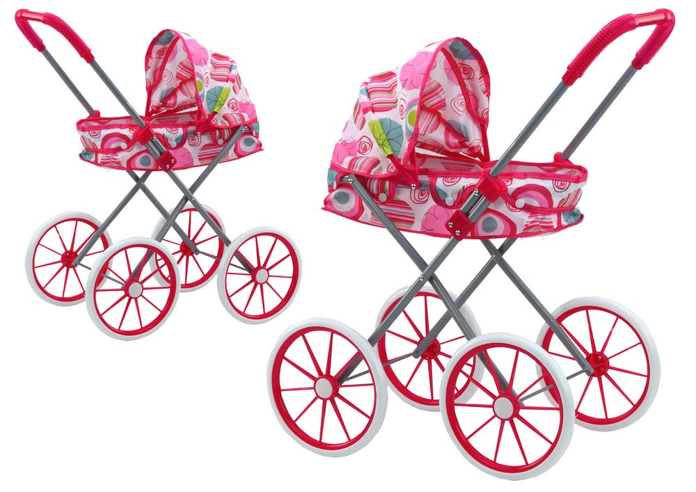 Carrinho de boneca rodas grandes dobrável padrões rosa