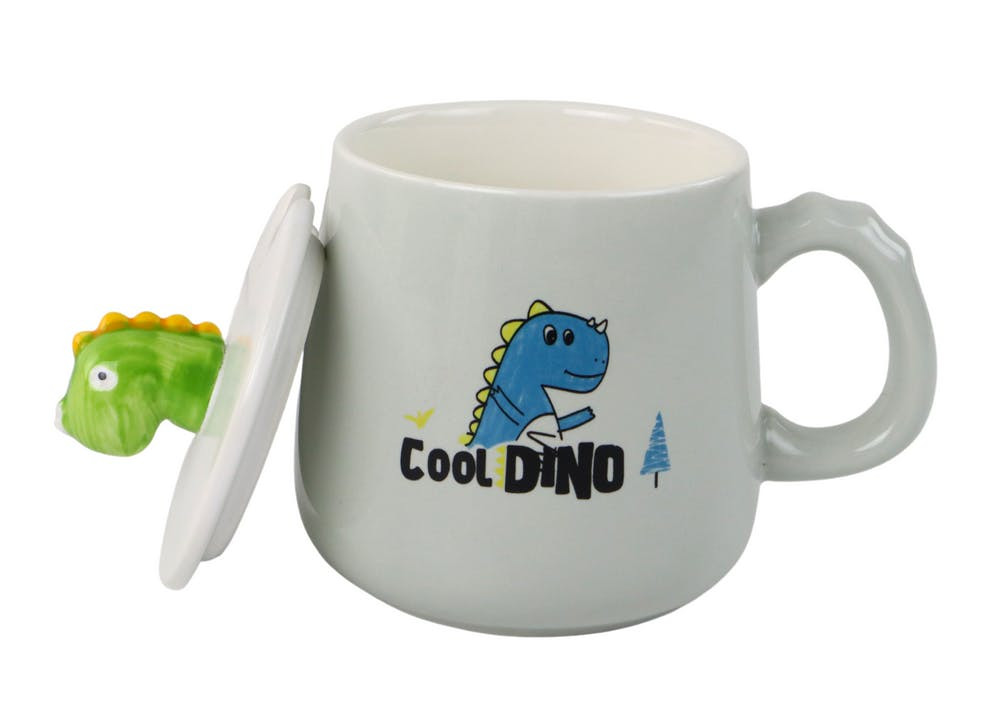Caneca Dinossauro Azul em Cerâmica com Tampa e Colher 350ml
