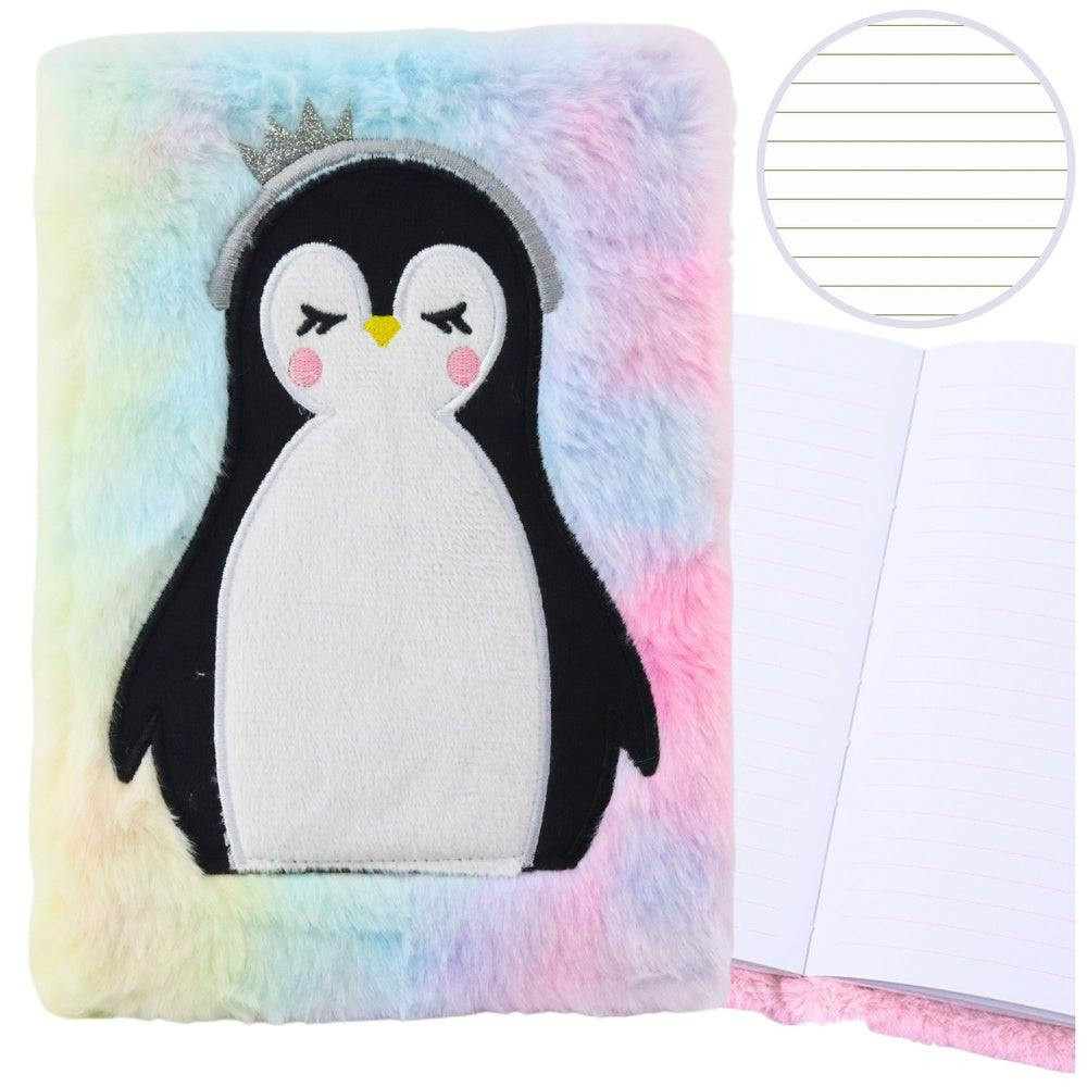 Caderno peluche pautado A5 pinguim colorido